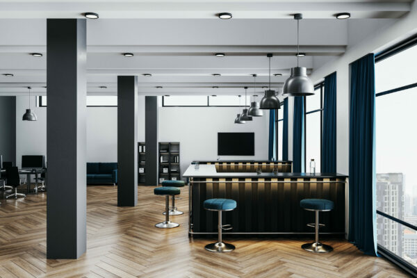 Modern coworking office hall with bar counter Commercial Office Space